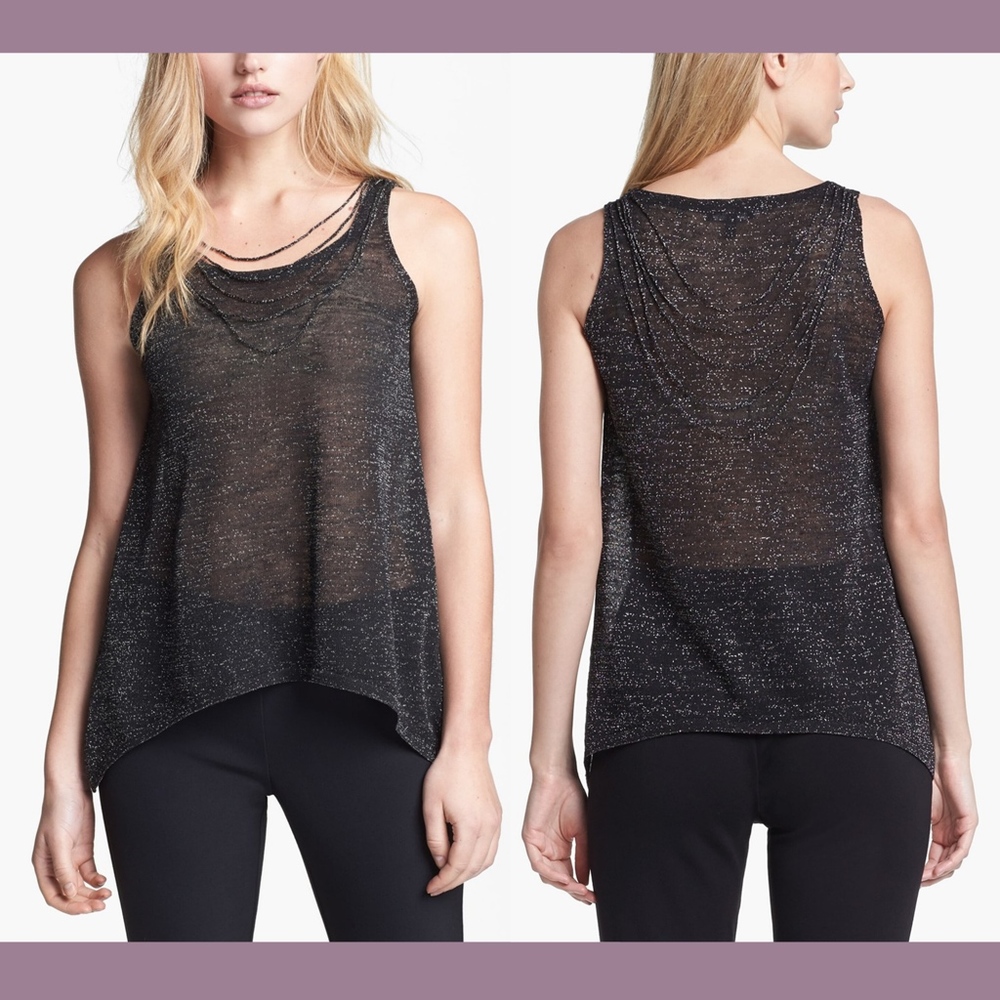 NWT $238 Eileen Fisher Sparkle Linen Blend Top in Black/Silver [‎ Medium ]